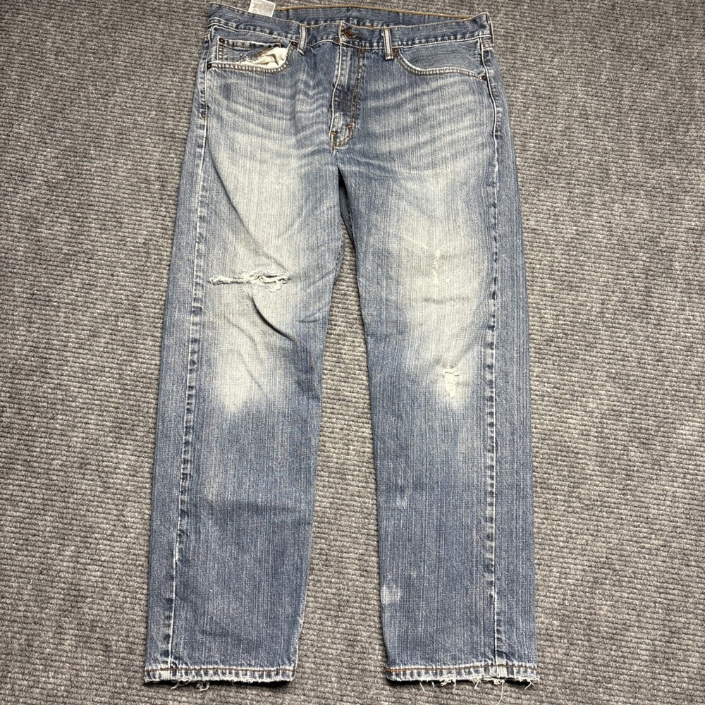 Levi Strauss 505 Mens W36 L30 Blue Denim Jeans Distressed Relaxed Fit